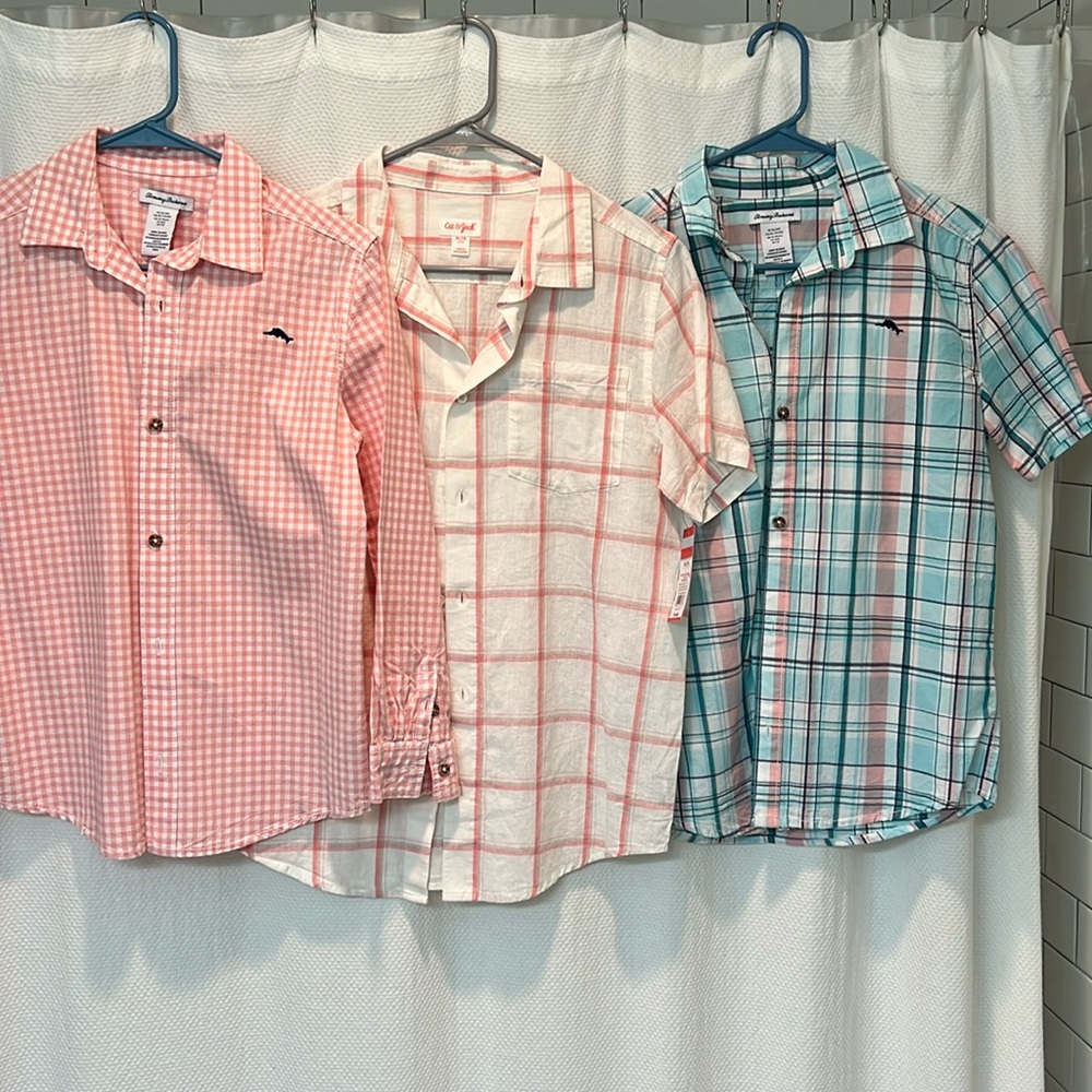 2 Tommy Bahama boys shirts - size 14 and 1 Cat & Jack linen shirt - size 14